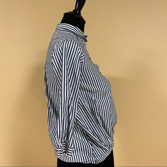 5/$20 Zara Join Life Gray White Striped Button Up Blouse Top Size 7 - Picture 7 of 9
